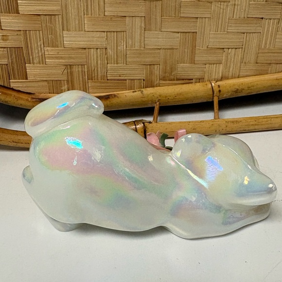 Fenton Pearlized Opal Glass Kitten “Pearly Sentiments” Iridescent 3.5” Long VTG - Picture 4 of 6
